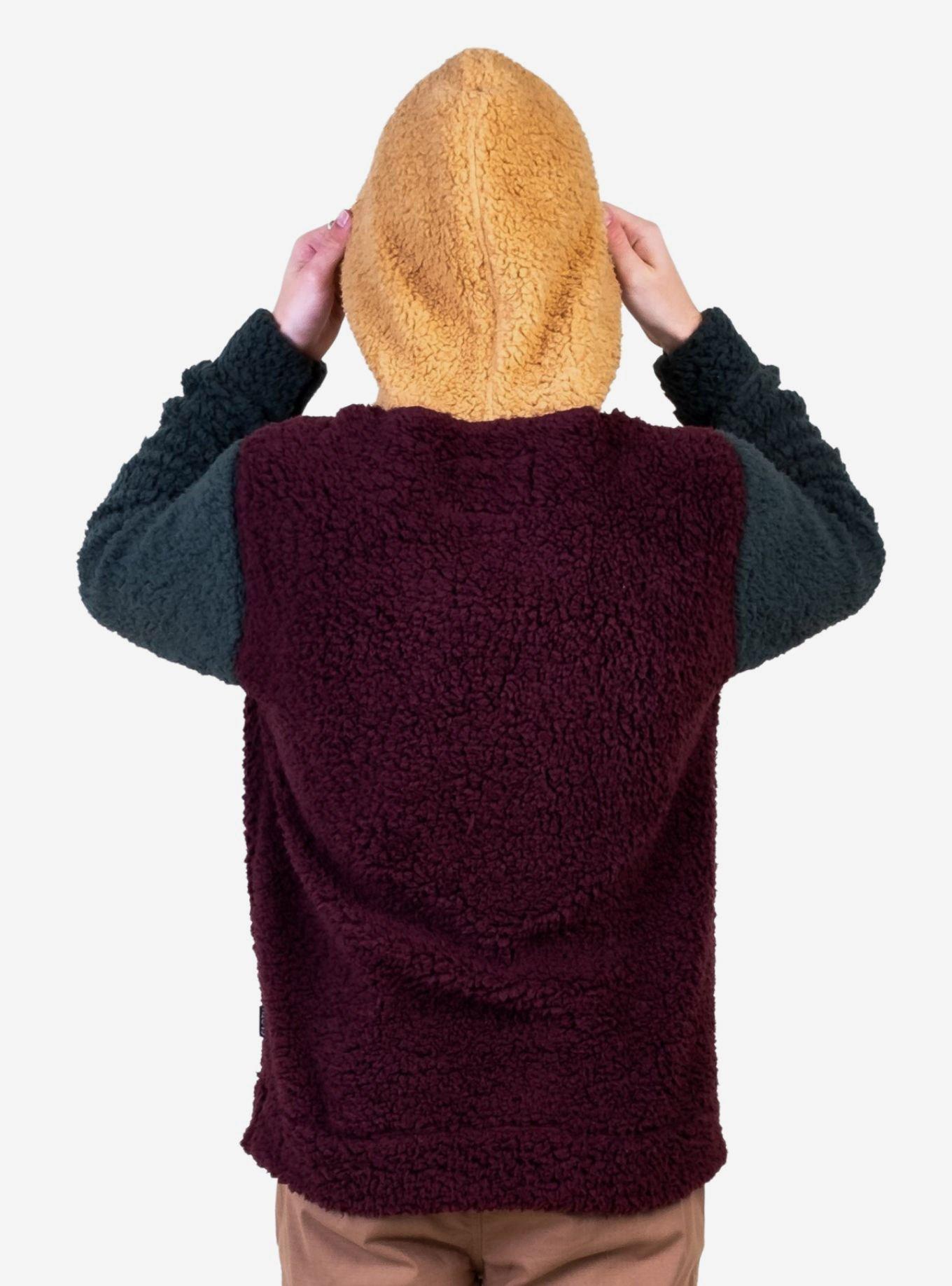 Color Block Sherpa Hoodie Burgundy, RED, alternate