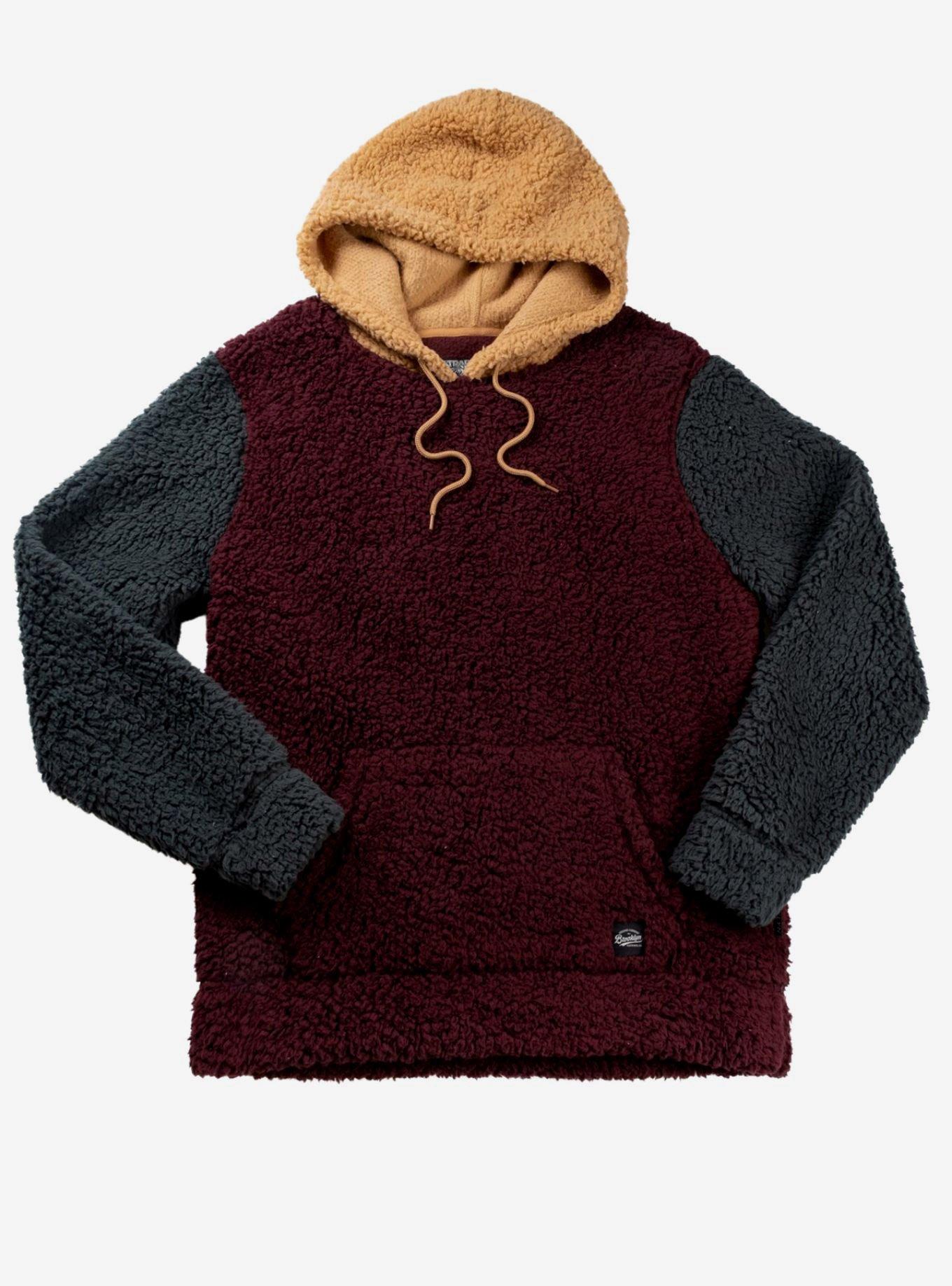 Color Block Sherpa Hoodie Burgundy, RED, alternate