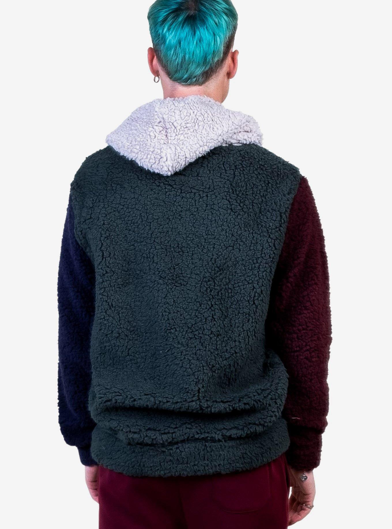 Color Block Sherpa Hoodie Navy, , hi-res