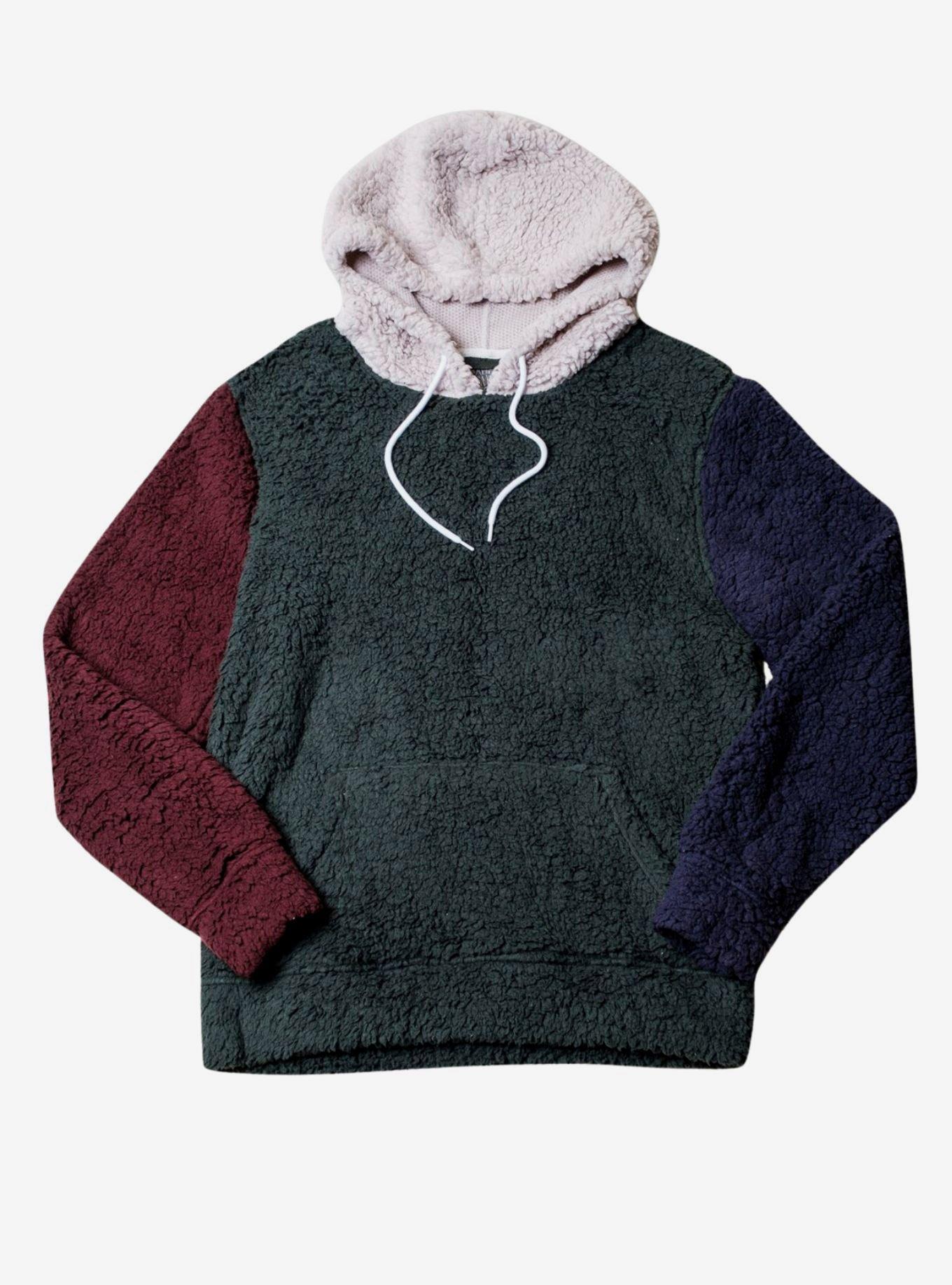 Color Block Sherpa Hoodie Navy, BLUE, alternate