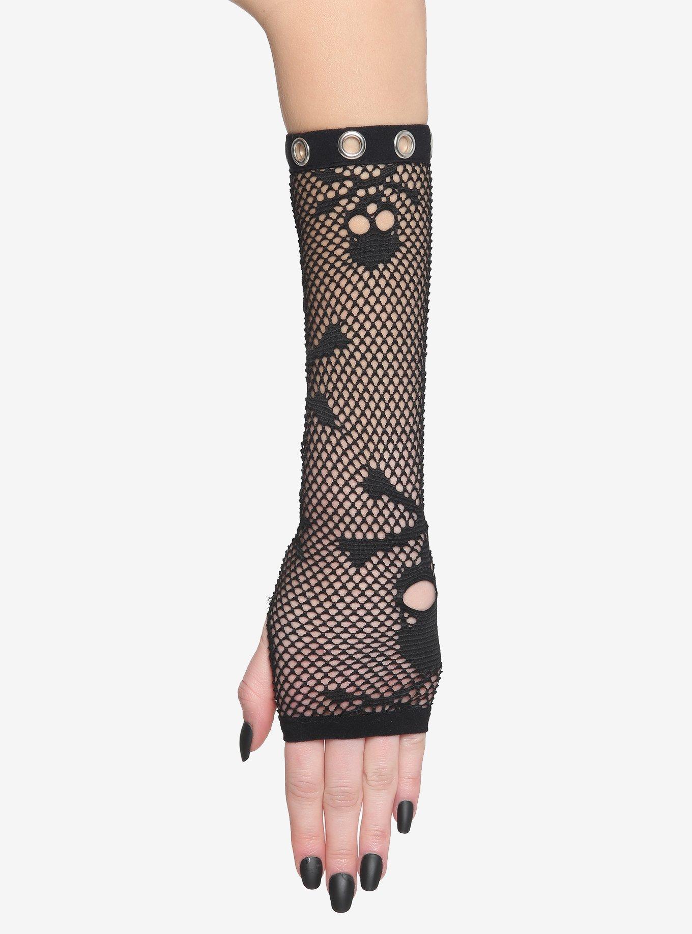 Skull Fishnet Arm Warmers, , alternate