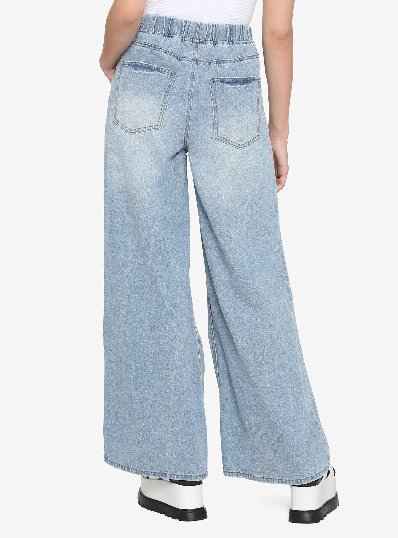 Destructed Wide Leg Denim Jeans, INDIGO, alternate