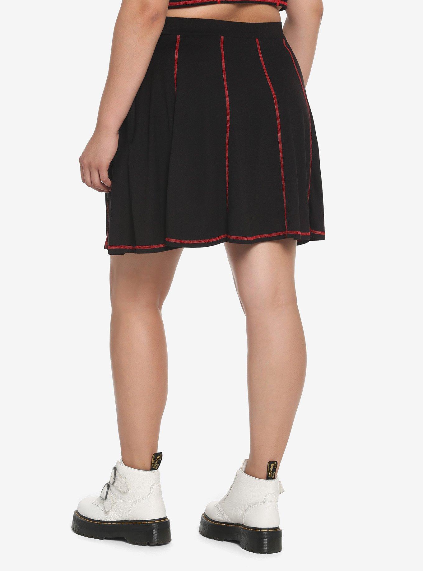 Black & Red Contrast Stitch Skirt Plus Size, BLACK  RED, alternate