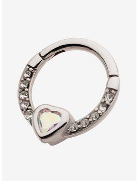 Steel Silver CZ Heart Hinged Clicker, , hi-res