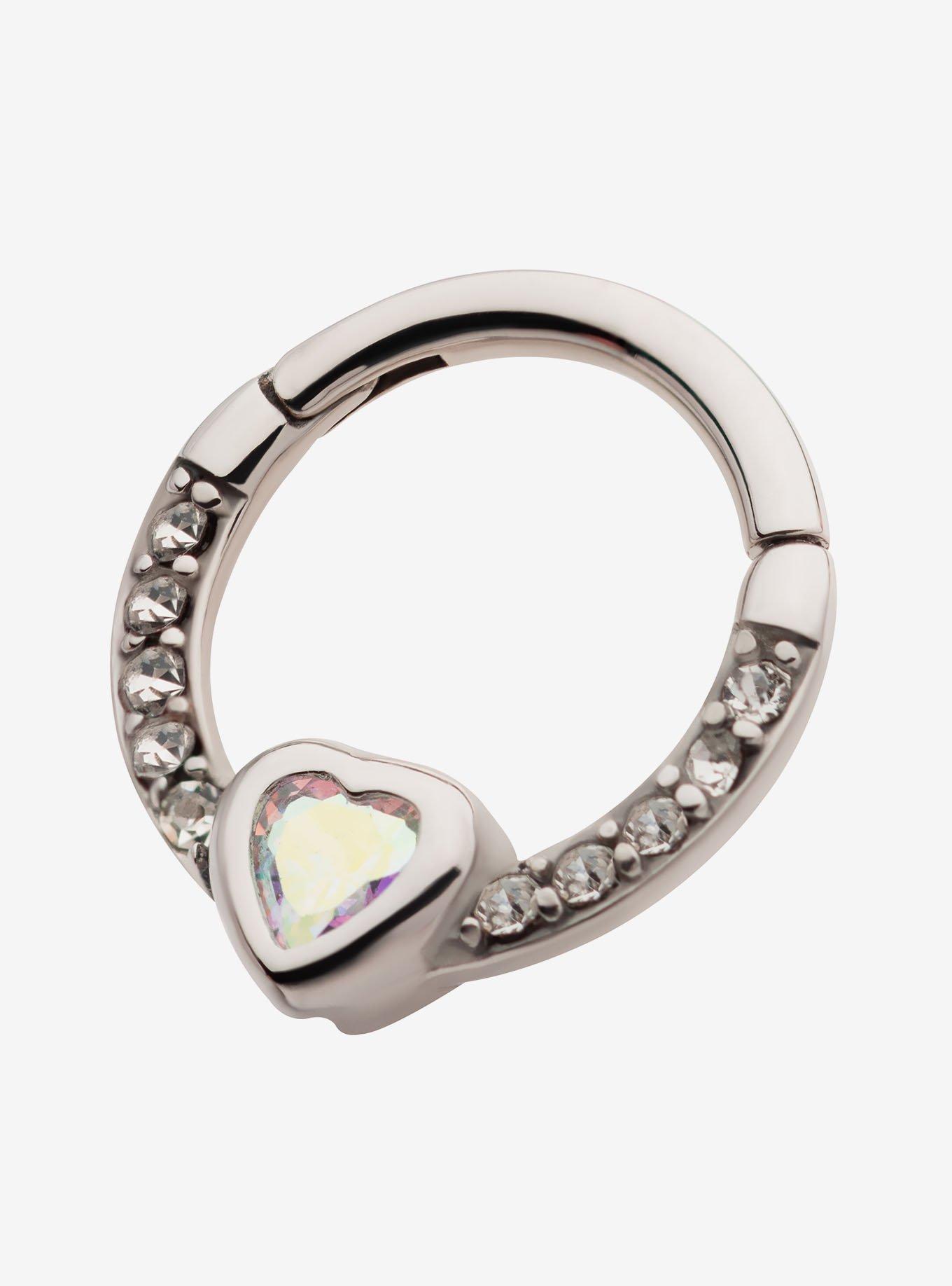 16G Steel Silver CZ Heart Hinged Clicker, , alternate