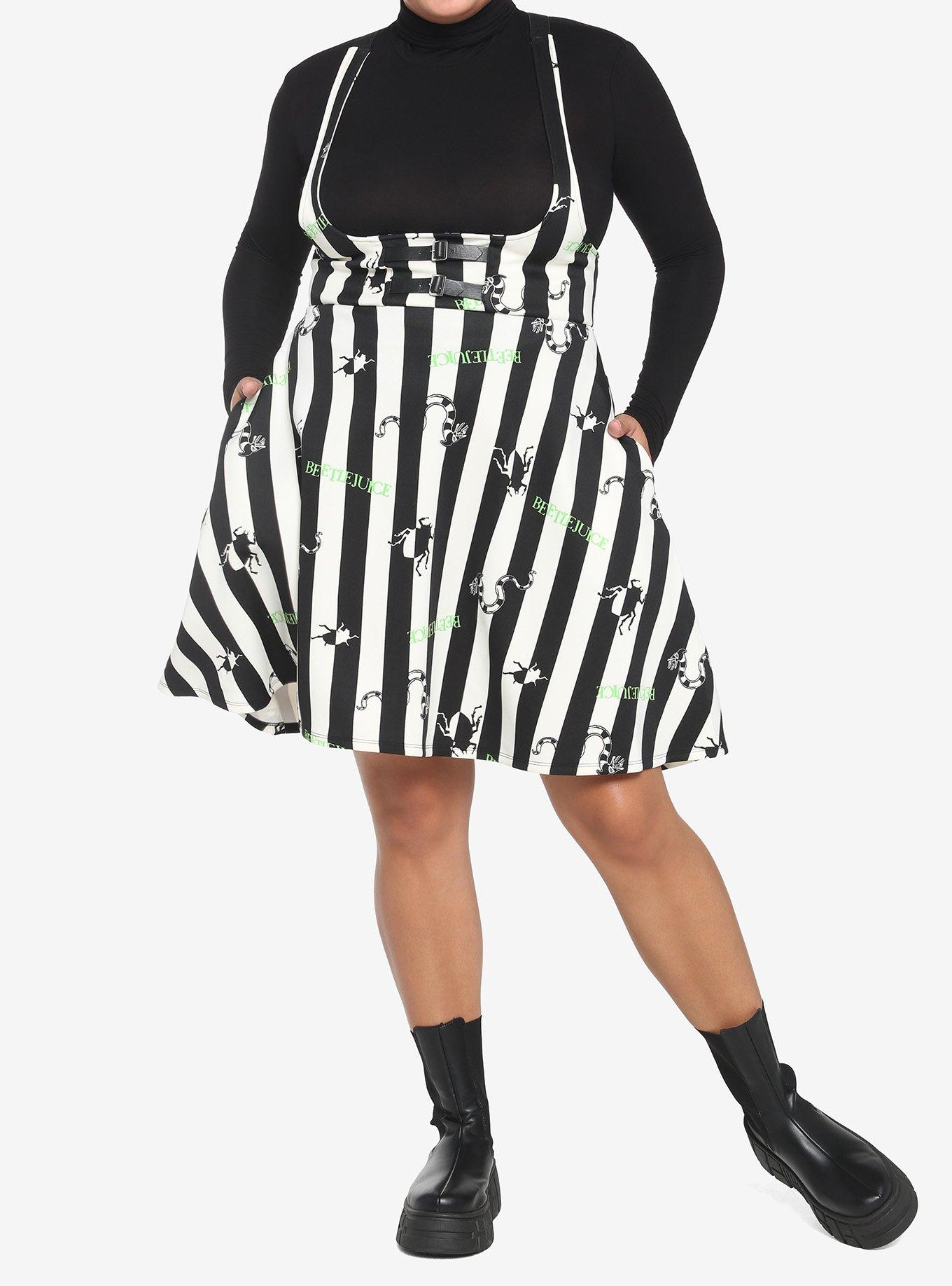 Beetlejuice Stripe Buckle Suspender Skirt Plus Size, BLACK WHITE STRIPE, alternate