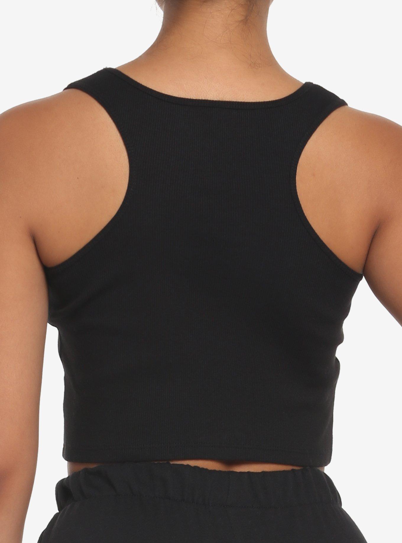 Jack-O'-Lantern Glow-In-The-Dark Crop Girls Tank Top, BLACK, alternate