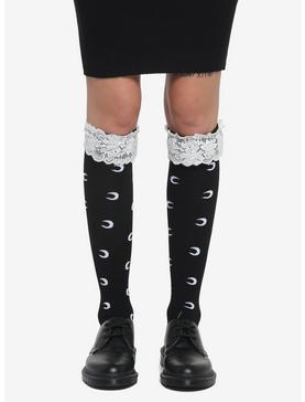 Crescent Moon Lace Ruffle Knee-High Socks, , hi-res