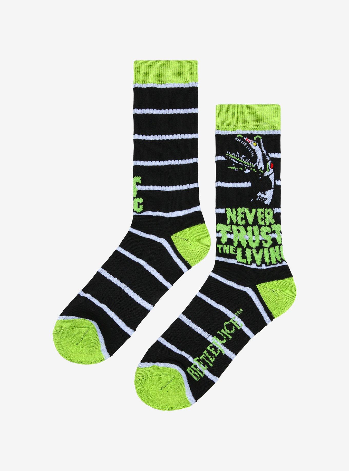 Beetlejuice Never Trust The Living Stripe Crew Socks, , alternate