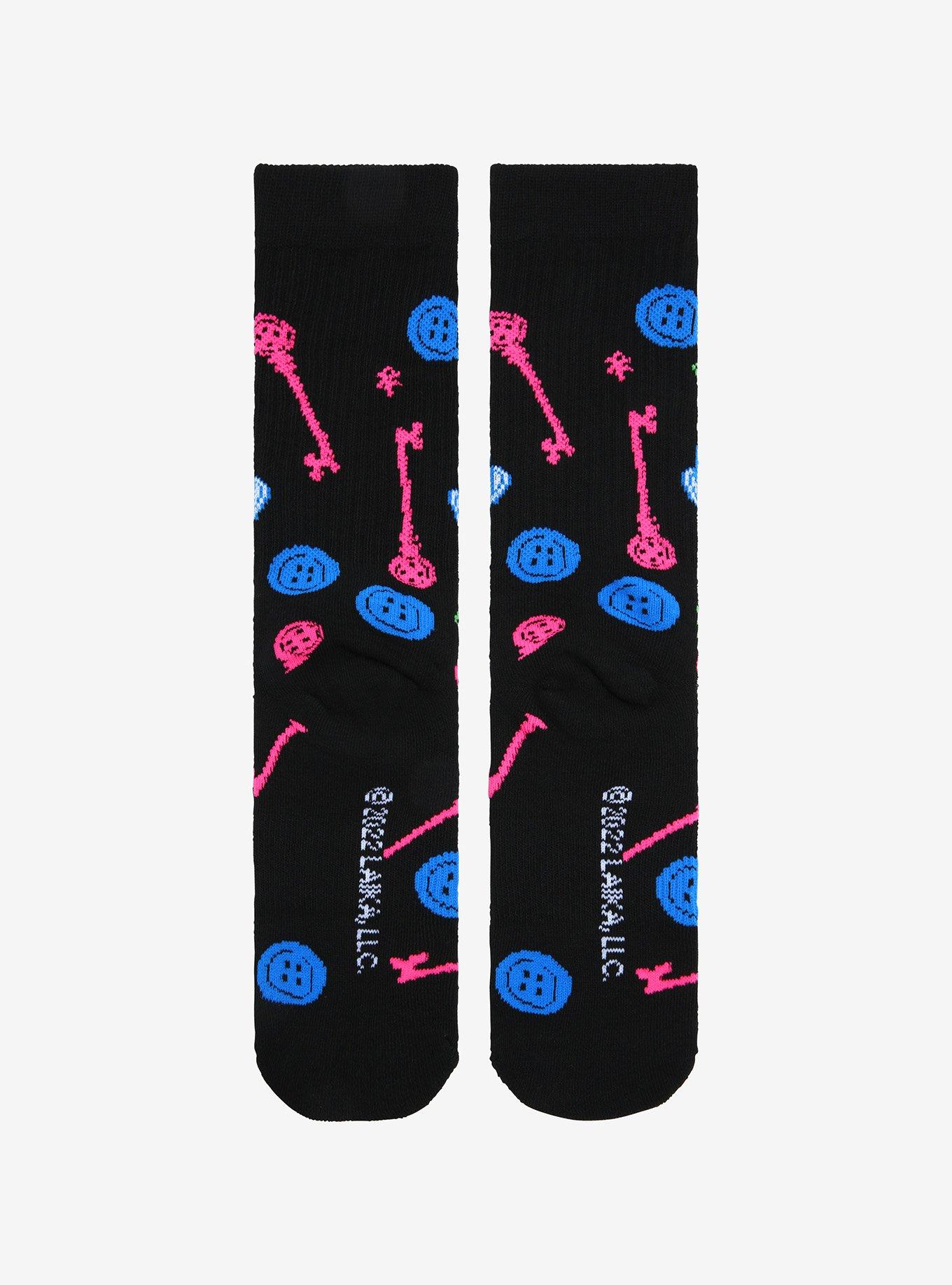 Coraline Neon Buttons Crew Socks, , alternate