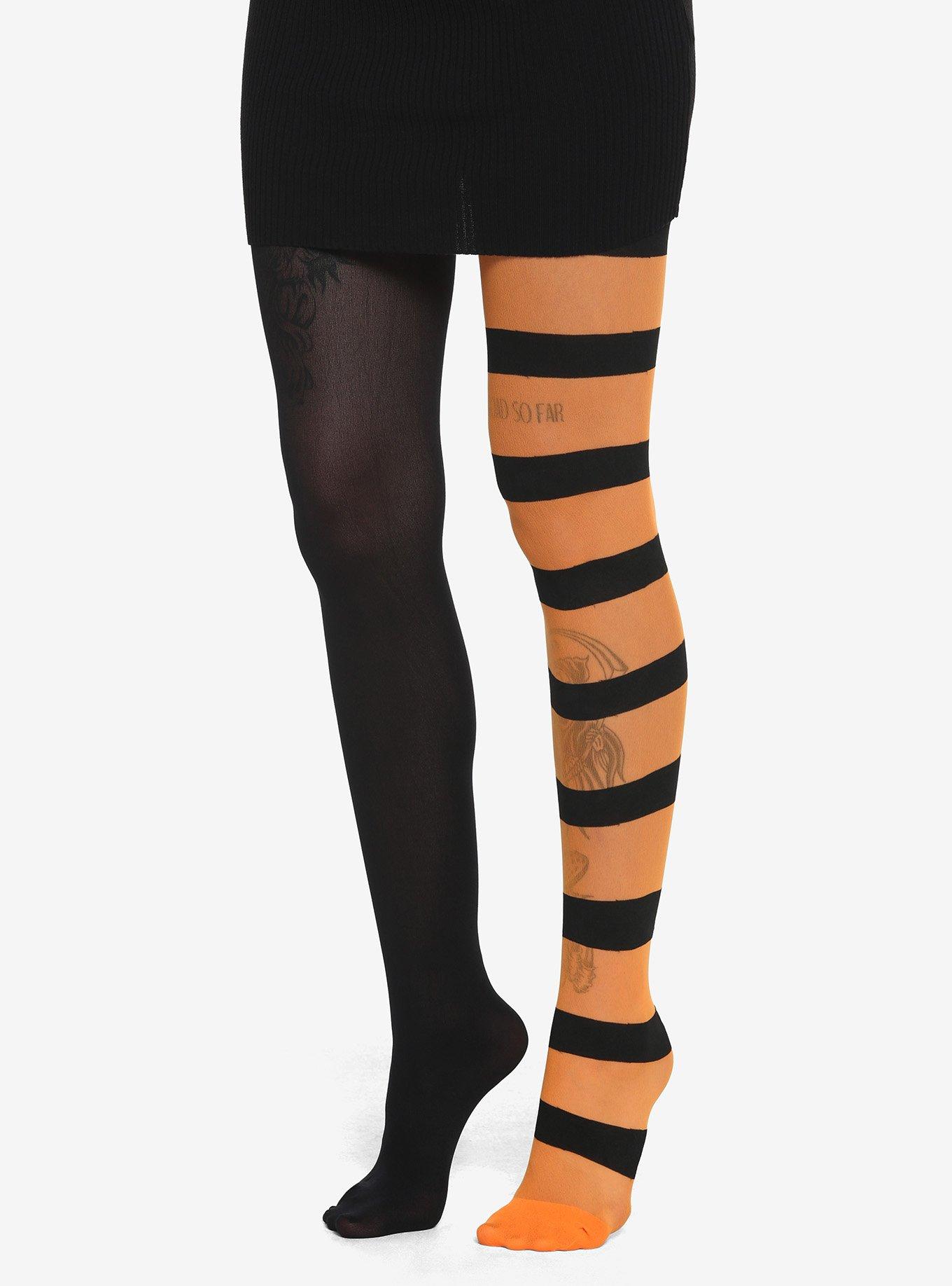 Orange & Black Stripe Split Tights, , alternate