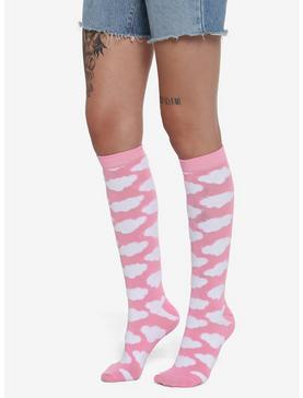 Pink Fuzzy Clouds Knee-High Socks, , hi-res