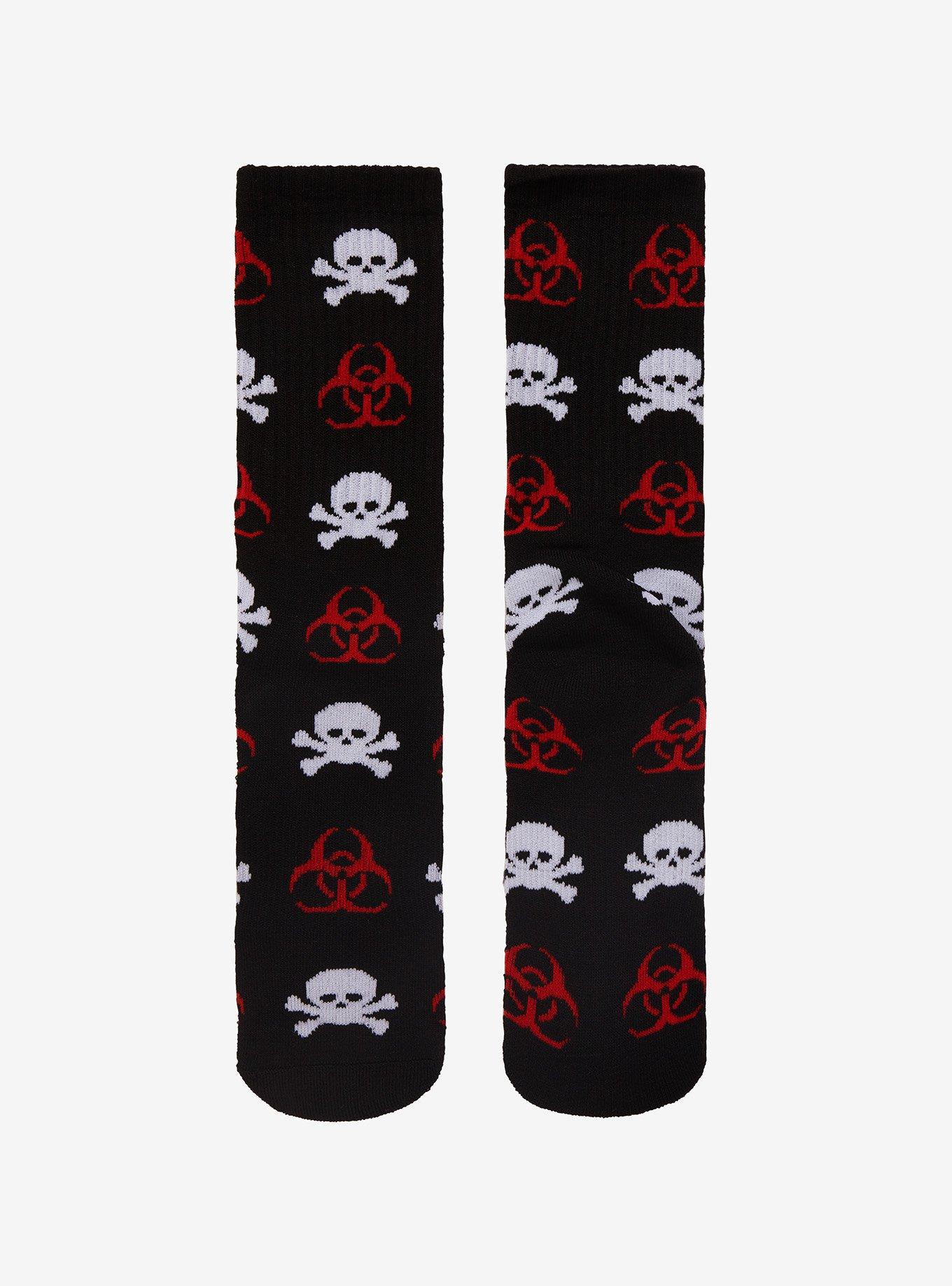 Biohazard Skull Crew Socks, , alternate