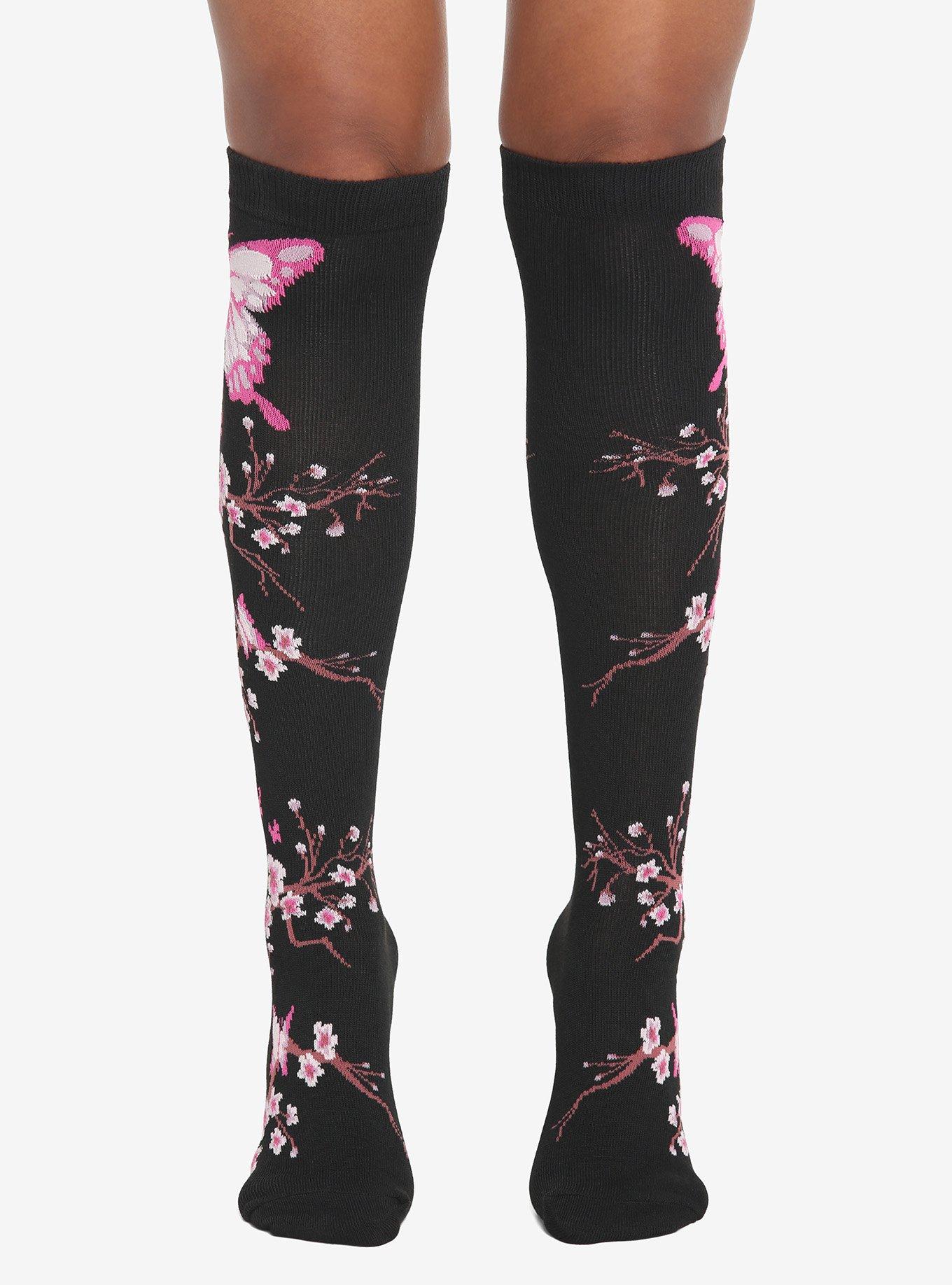 Butterfly Cherry Blossom Knee-High Socks, , alternate