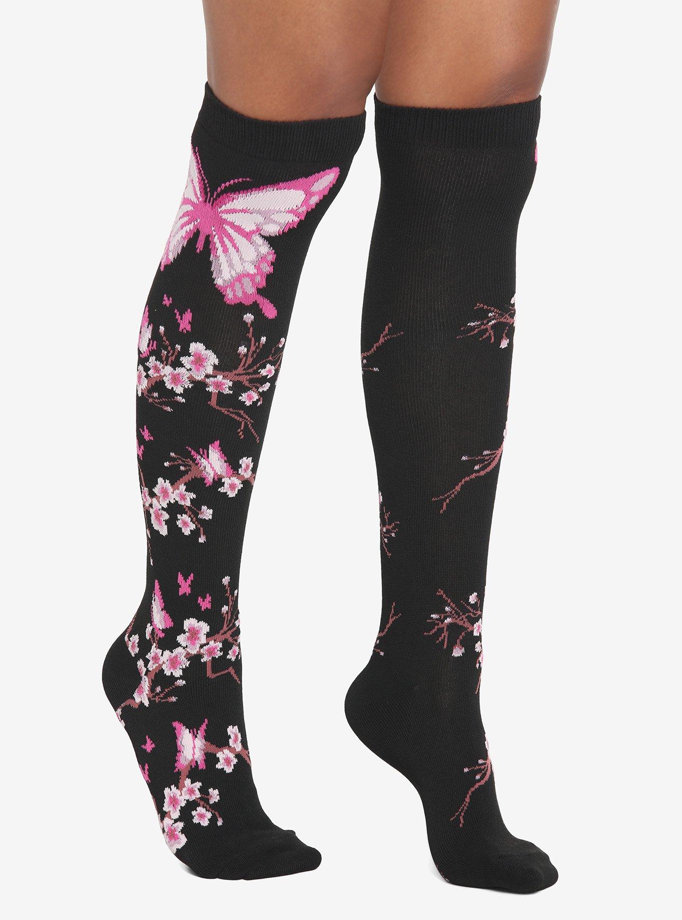 Butterfly Cherry Blossom Knee-High Socks, , alternate
