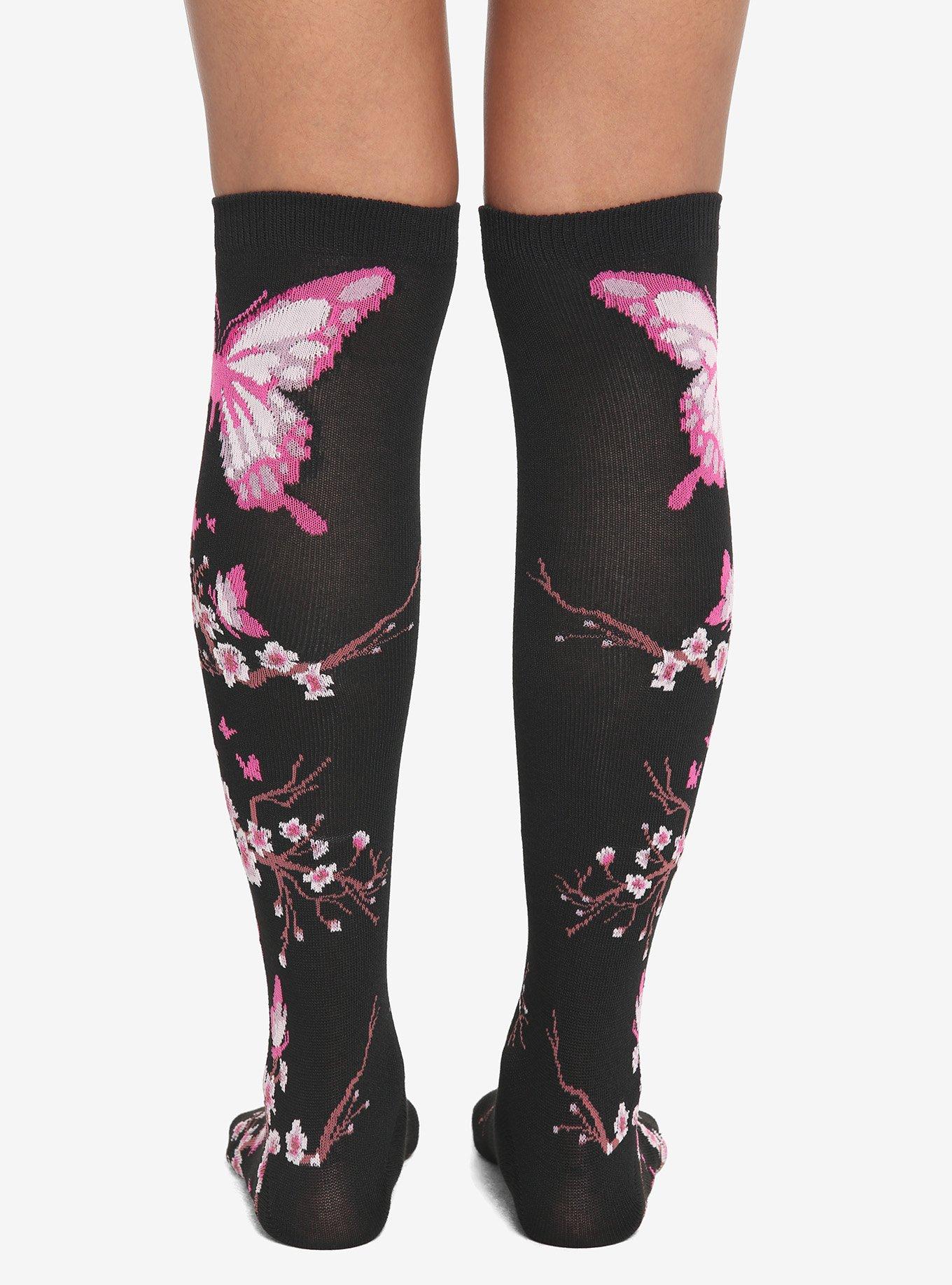 Butterfly Cherry Blossom Knee-High Socks, , alternate