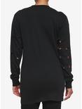 Black Distressed Front Suspender Oversized Girls Long-Sleeve T-Shirt, BLACK, alternate