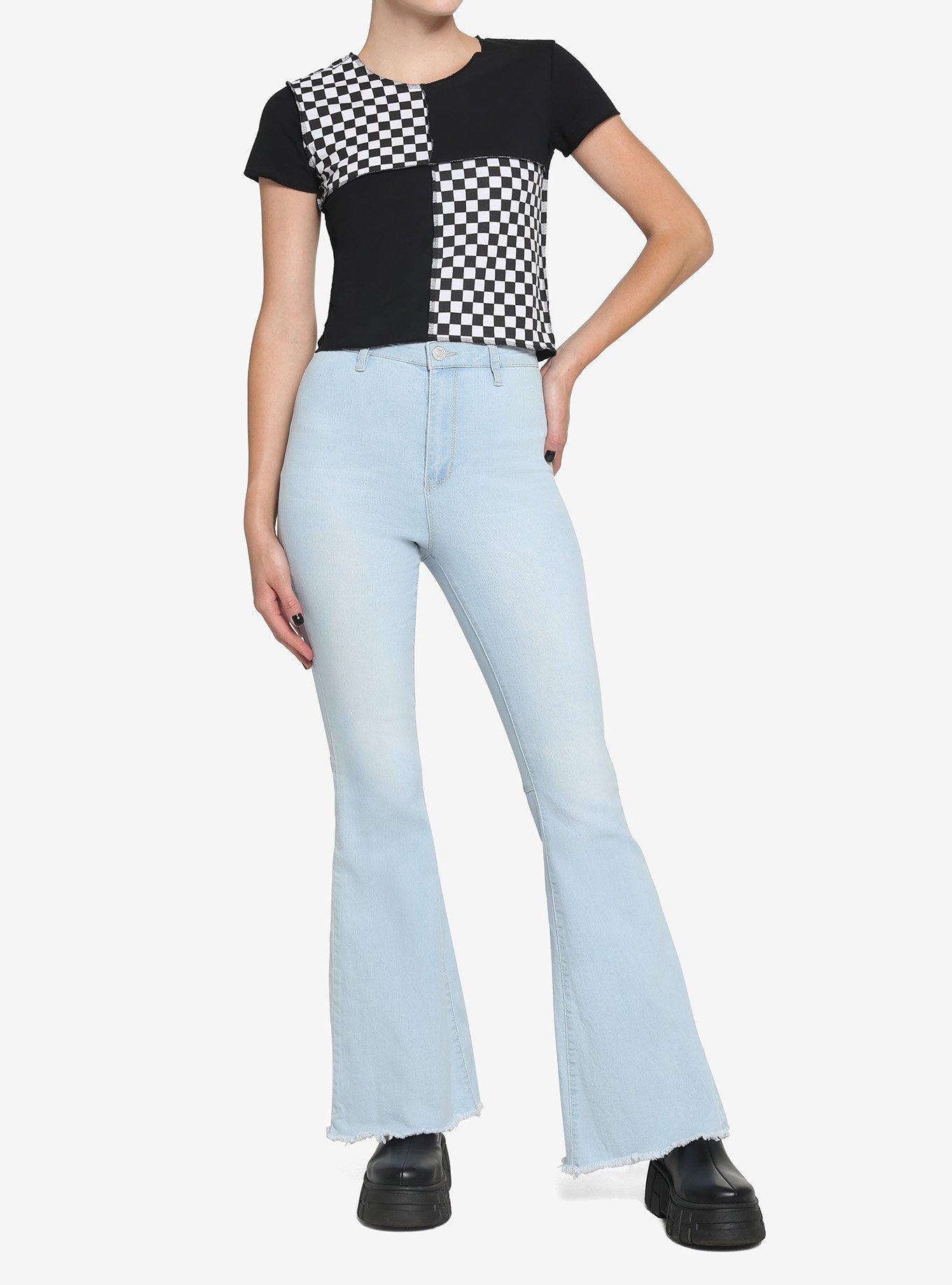 Black & White Checkered Color-Block Girls Baby T-Shirt, BLACK WHITE CHECKER, alternate