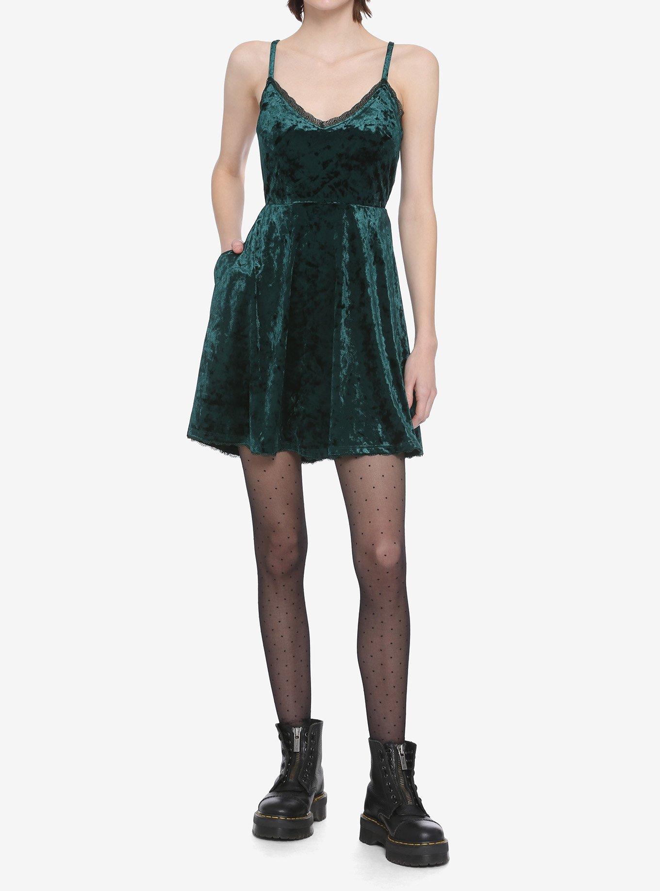 Green Velvet Skater Slip Dress, GREEN, alternate