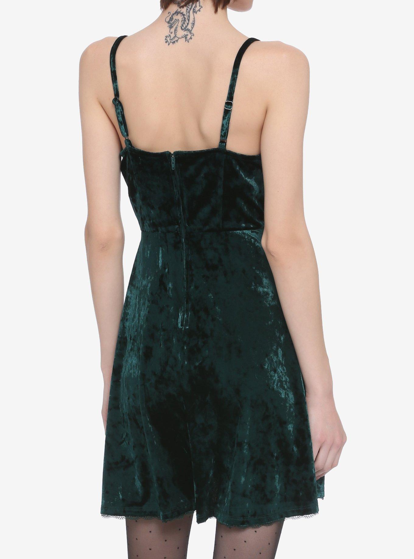Green Velvet Skater Slip Dress, GREEN, alternate