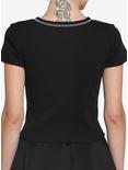 Black & White Contrast Stitch Girls Crop T-Shirt, BLACK, alternate