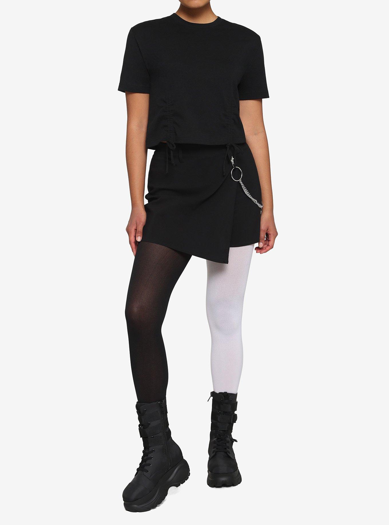 Black Drawstring Girls Crop T-Shirt, BLACK, alternate