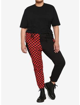 Black Drawstring Girls Crop T-Shirt Plus Size, , hi-res
