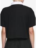Black Chain Collar Girls Crop Polo Shirt, BLACK, alternate