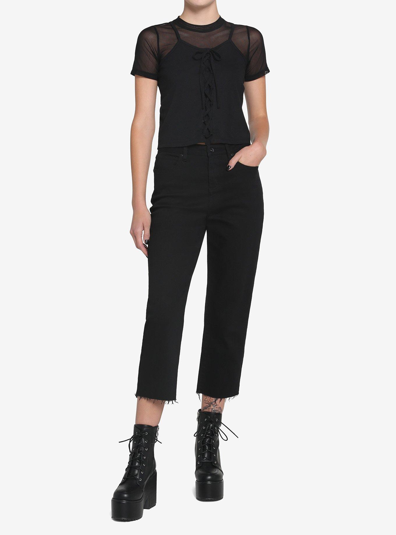 Black Front Lace Girls Twofer T-Shirt, , hi-res