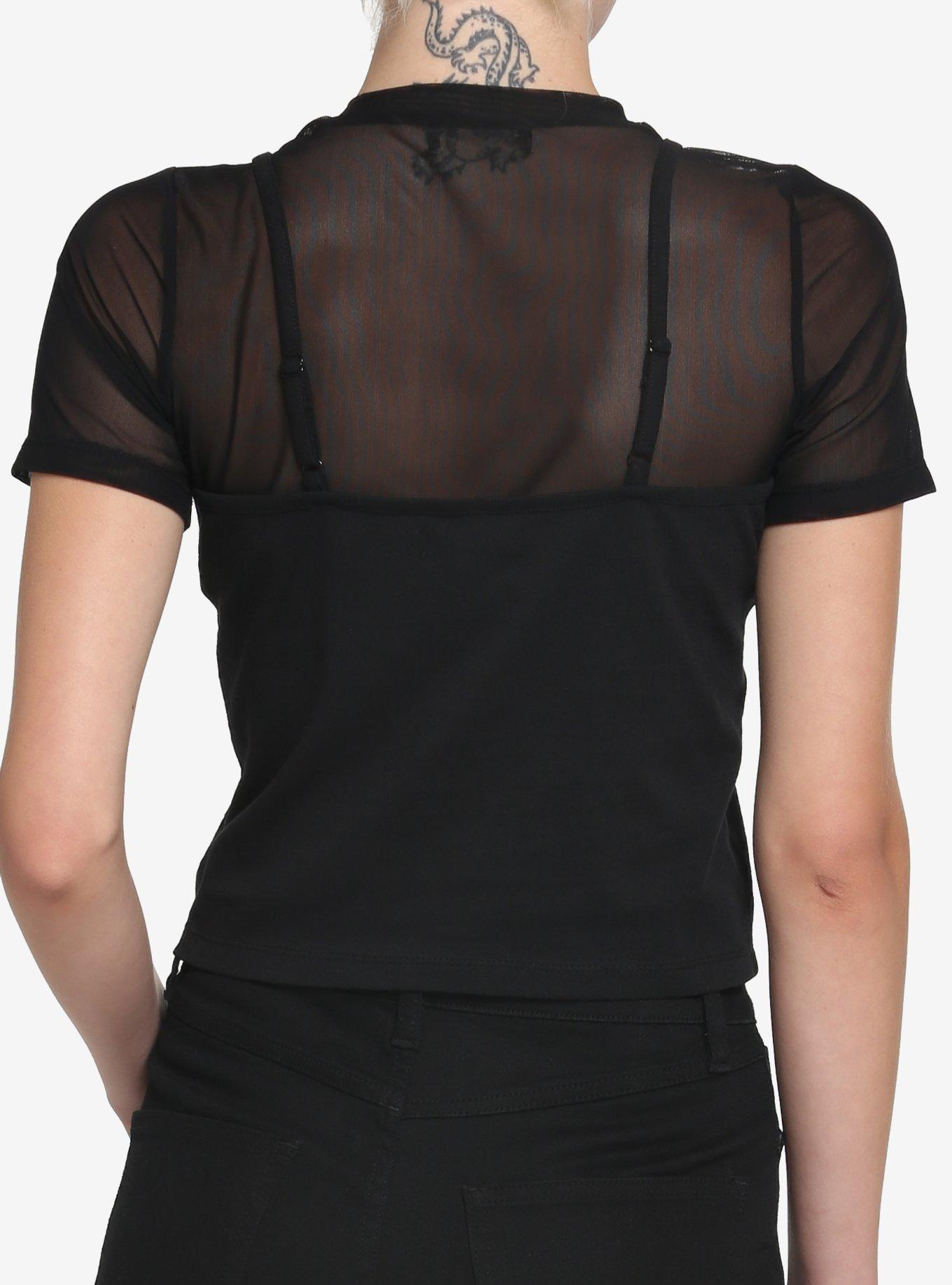 Black Front Lace Girls Twofer T-Shirt, BLACK, alternate