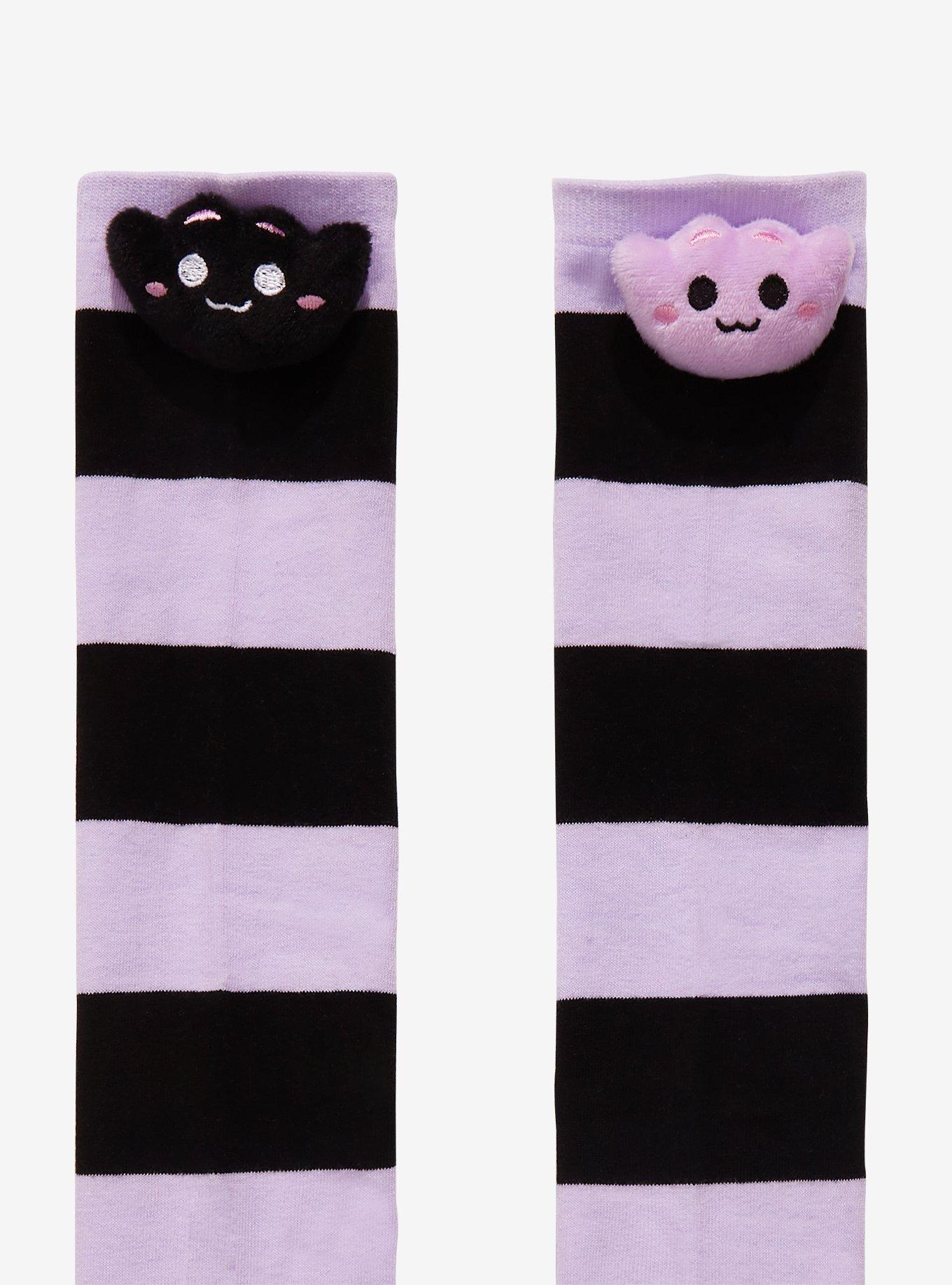 Purple & Black Stripe 3D Bat Knee-High Socks, , alternate