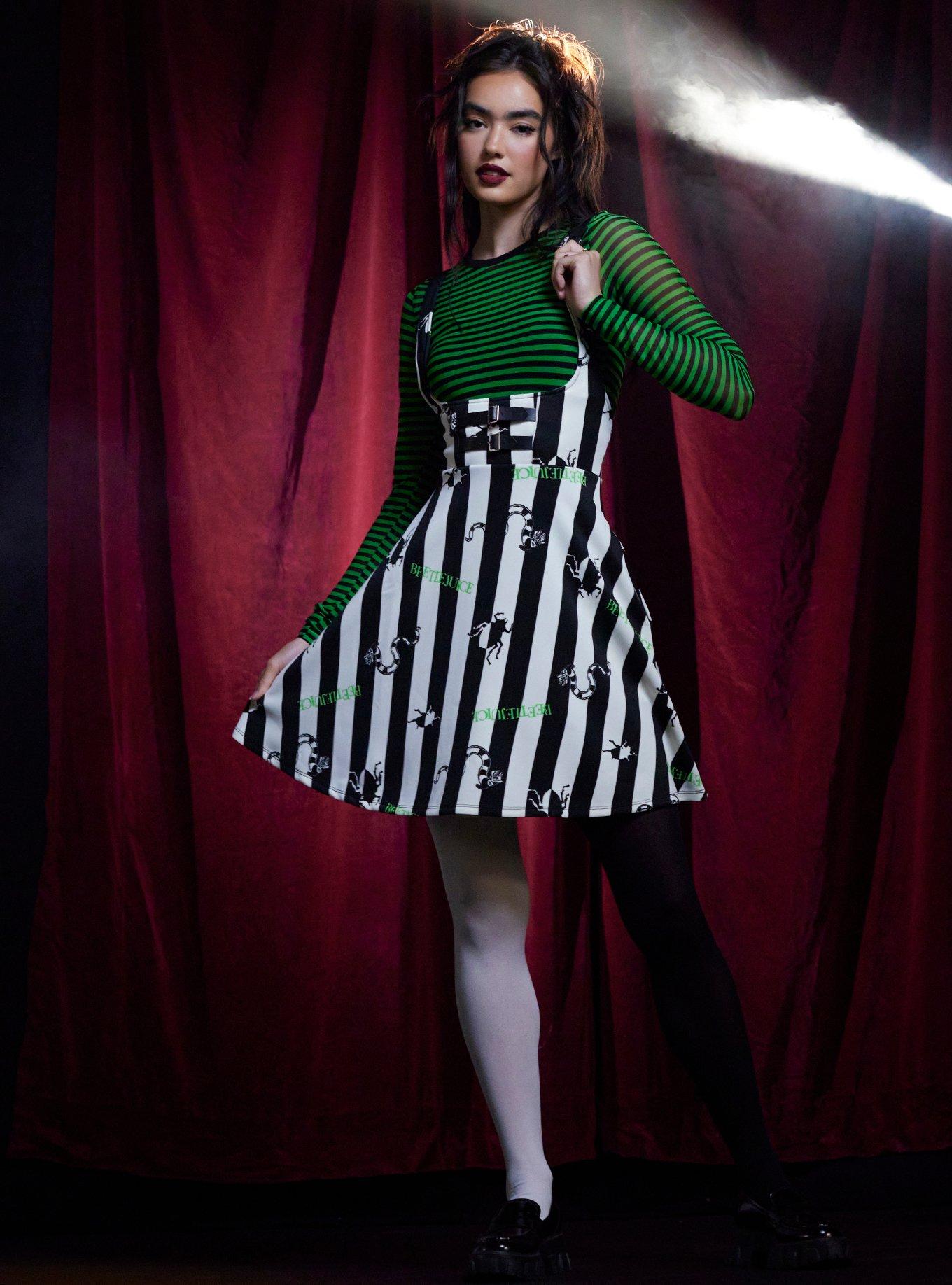 Beetlejuice Stripe Buckle Suspender Skirt, MULTI, alternate