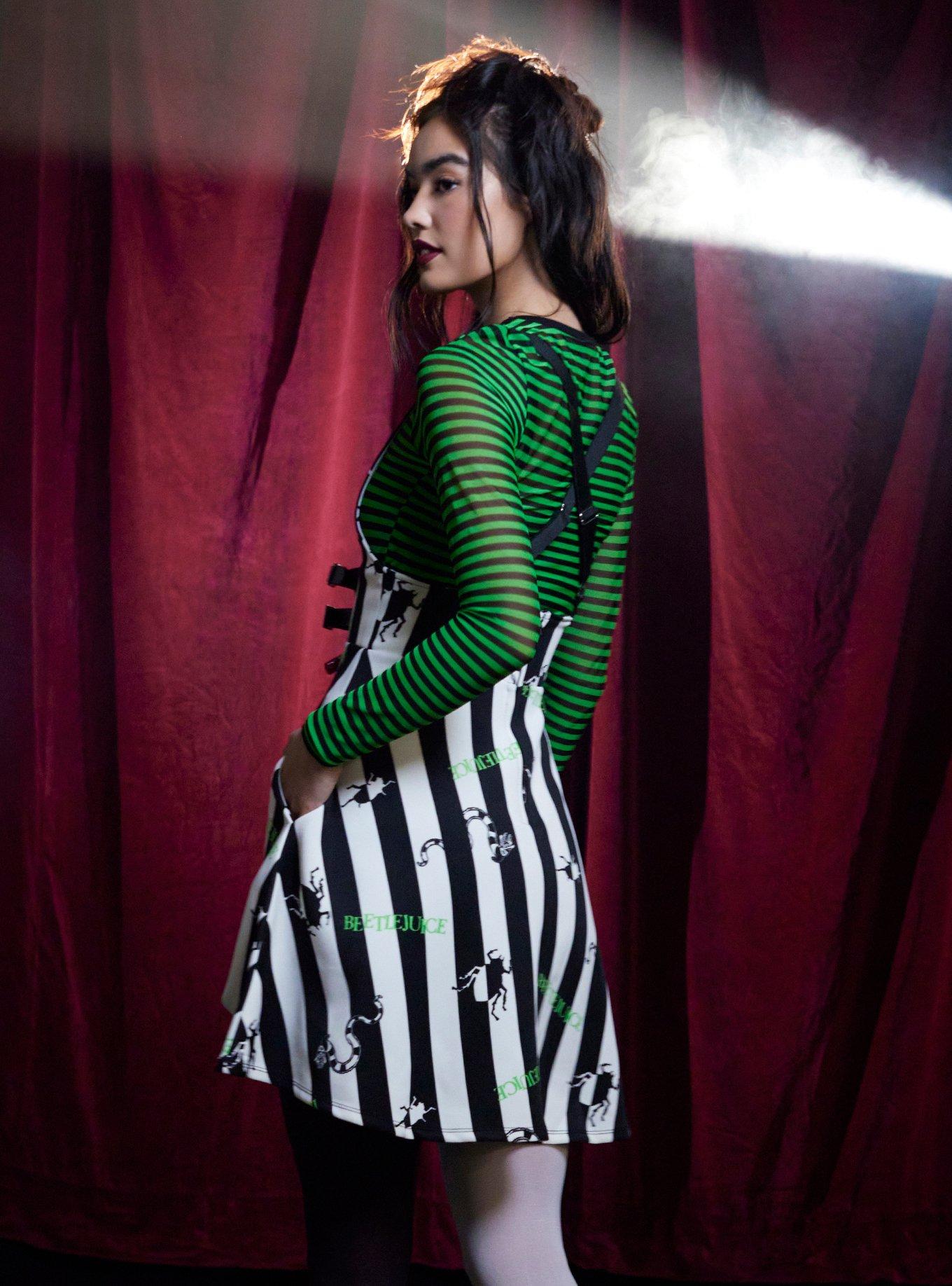 Beetlejuice Stripe Buckle Suspender Skirt, MULTI, alternate
