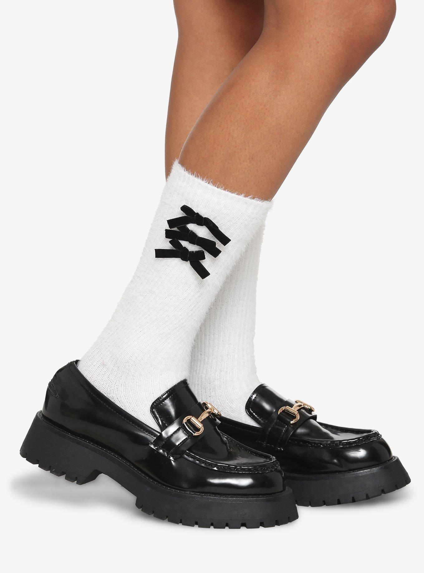 Fuzzy White Knee-High Socks, , alternate