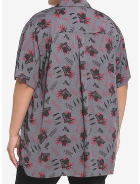 A Nightmare On Elm Street Studded Shoulder Girls Woven Button-Up Plus Size, , hi-res