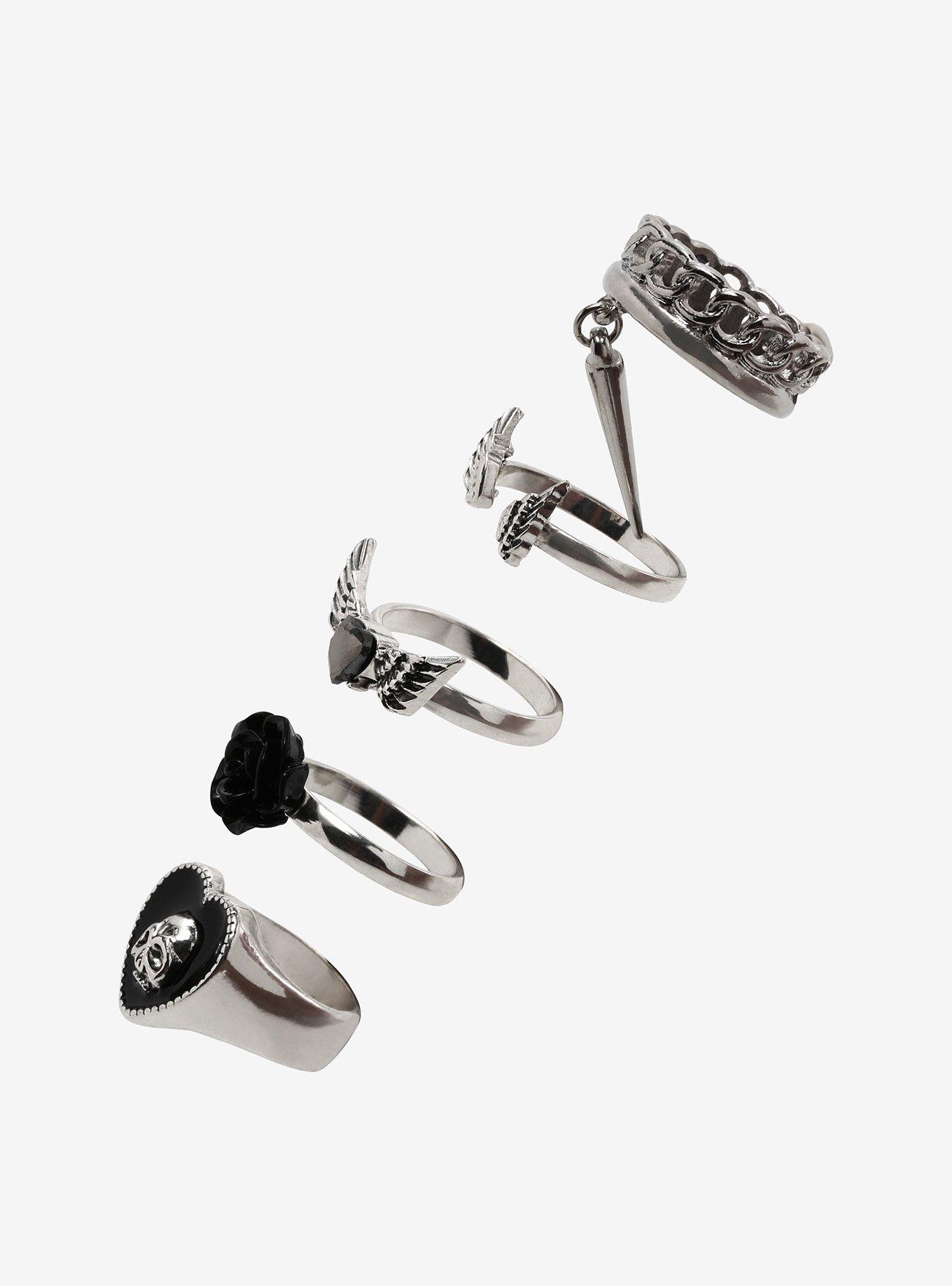 Black Heart Skull Ring Set, , alternate