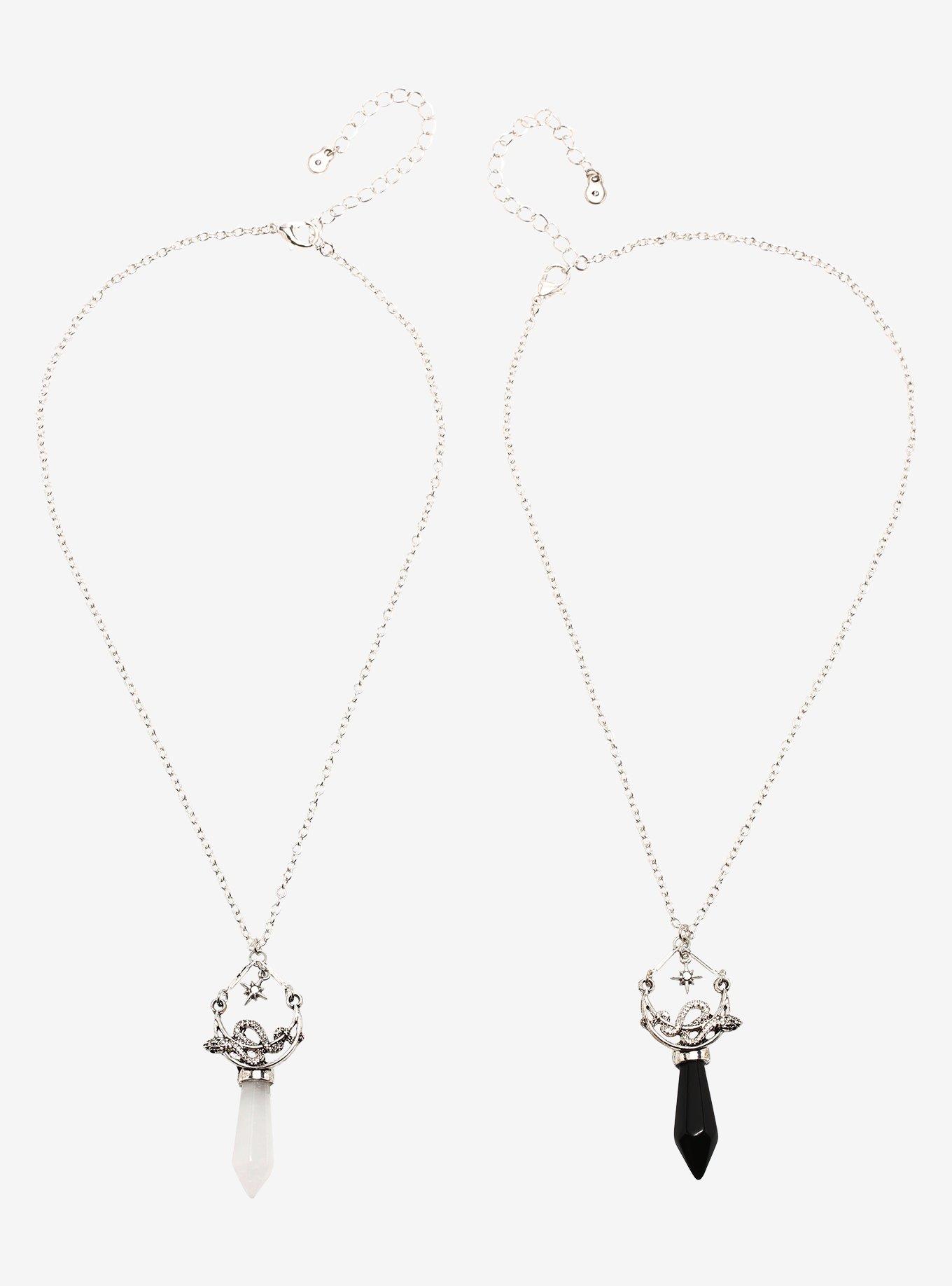 Black & White Crystal Snake Moon Best Friend Necklace Set, , alternate