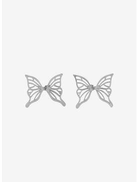 Silver Butterfly Wing Front/Back Earrings, , hi-res