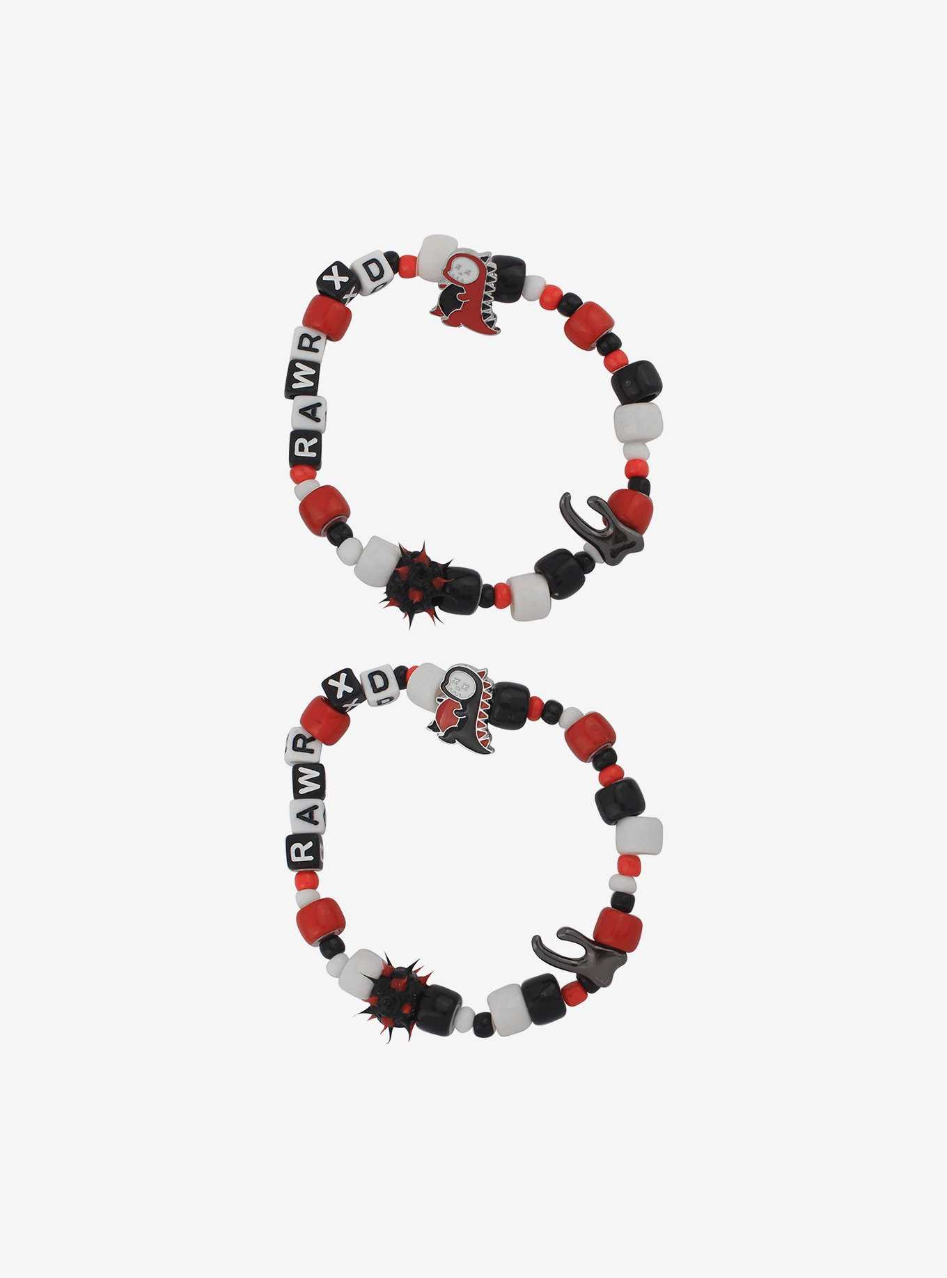 Rawr XD Black & Red Dinosaur Beaded Best Friend Bracelet Set, , hi-res