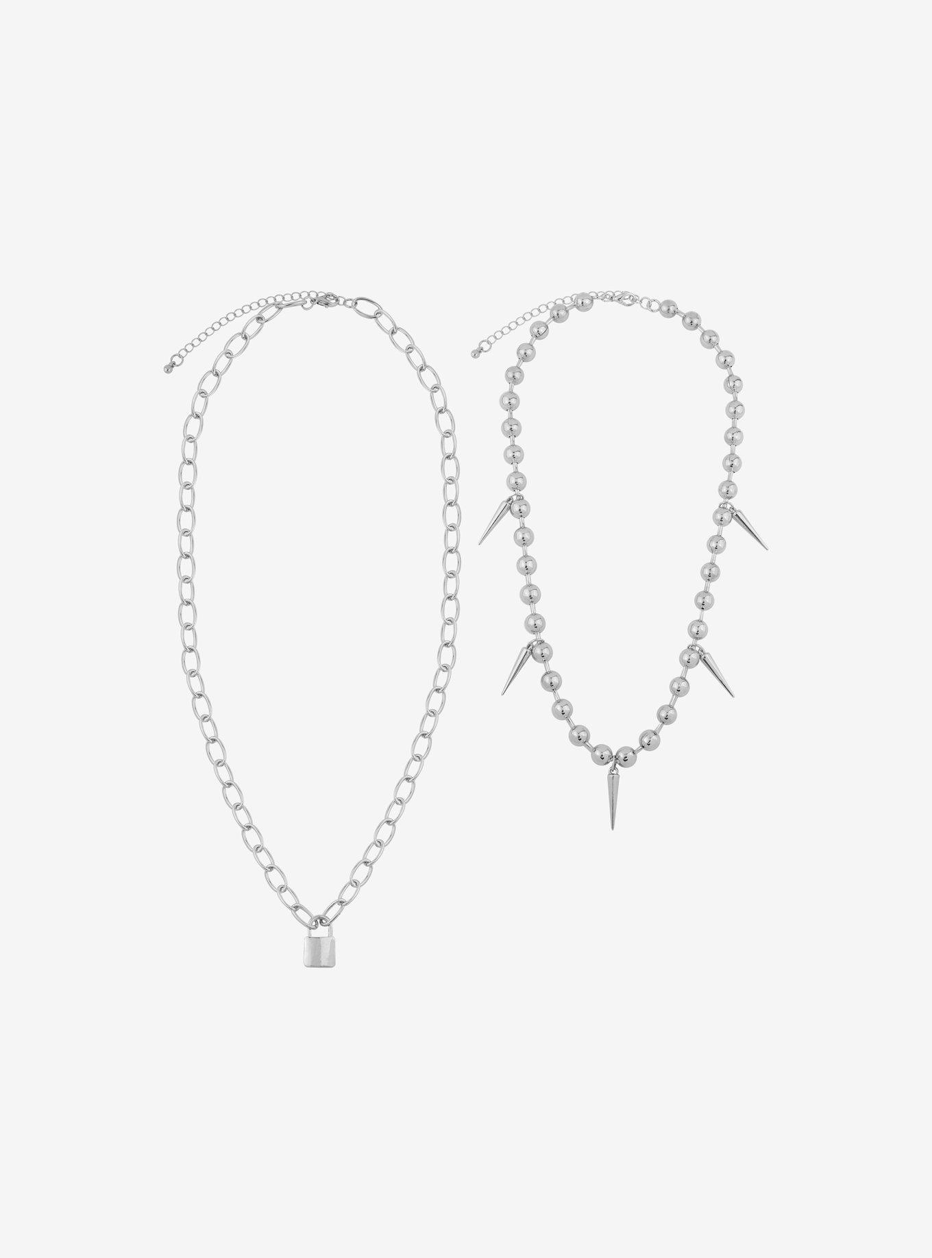 Spiked Padlock Guys Necklace Set, , alternate