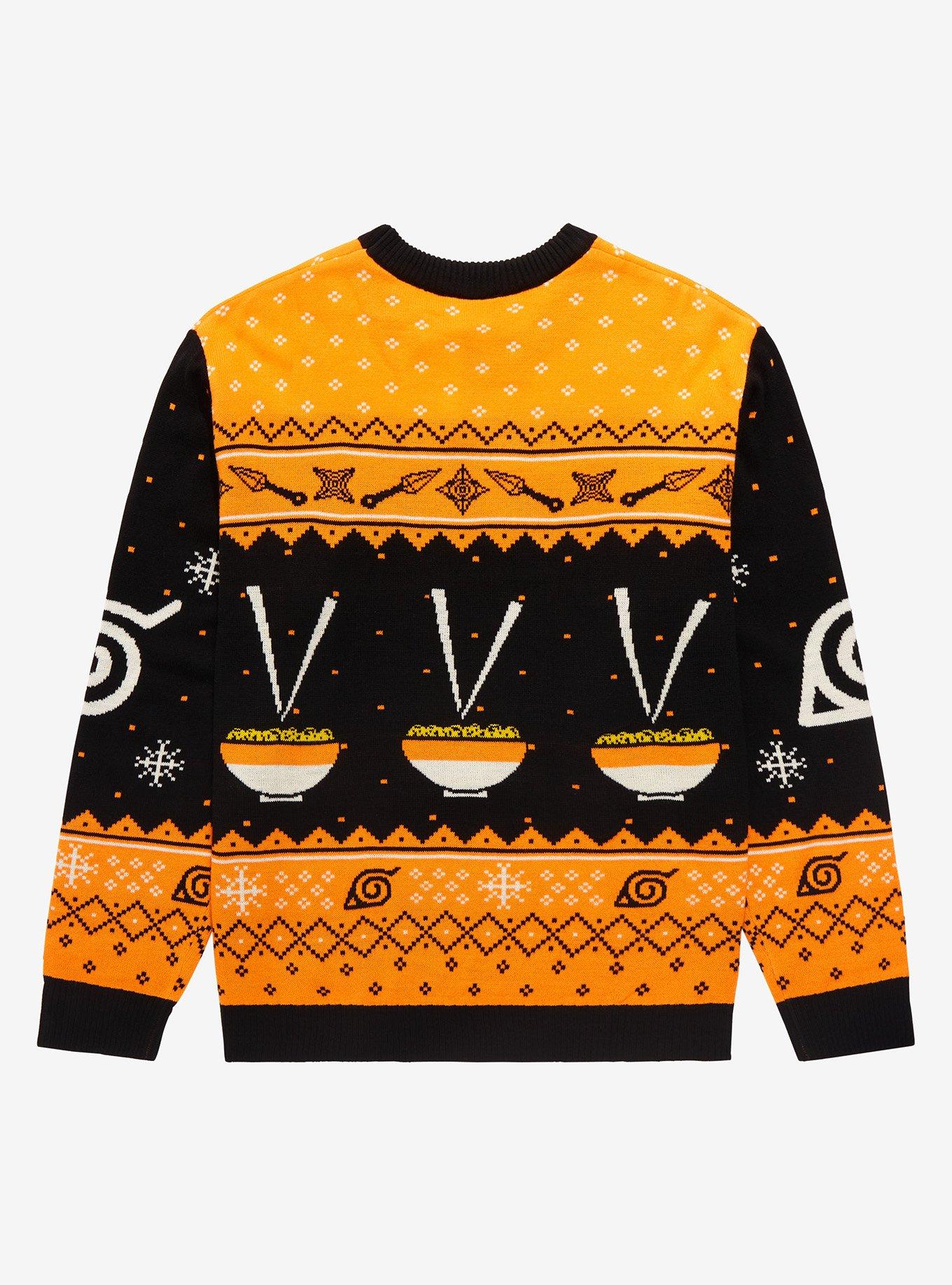 Naruto Shippuden Chibi Naruto & Ramen Holiday Sweater - BoxLunch Exclusive, ORANGE, alternate