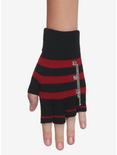 Red & Black Stripe Grommet Fingerless Gloves, , alternate