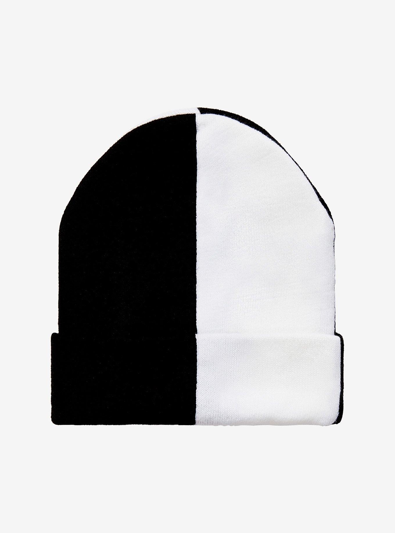 Black & White Split Skull Beanie, , alternate