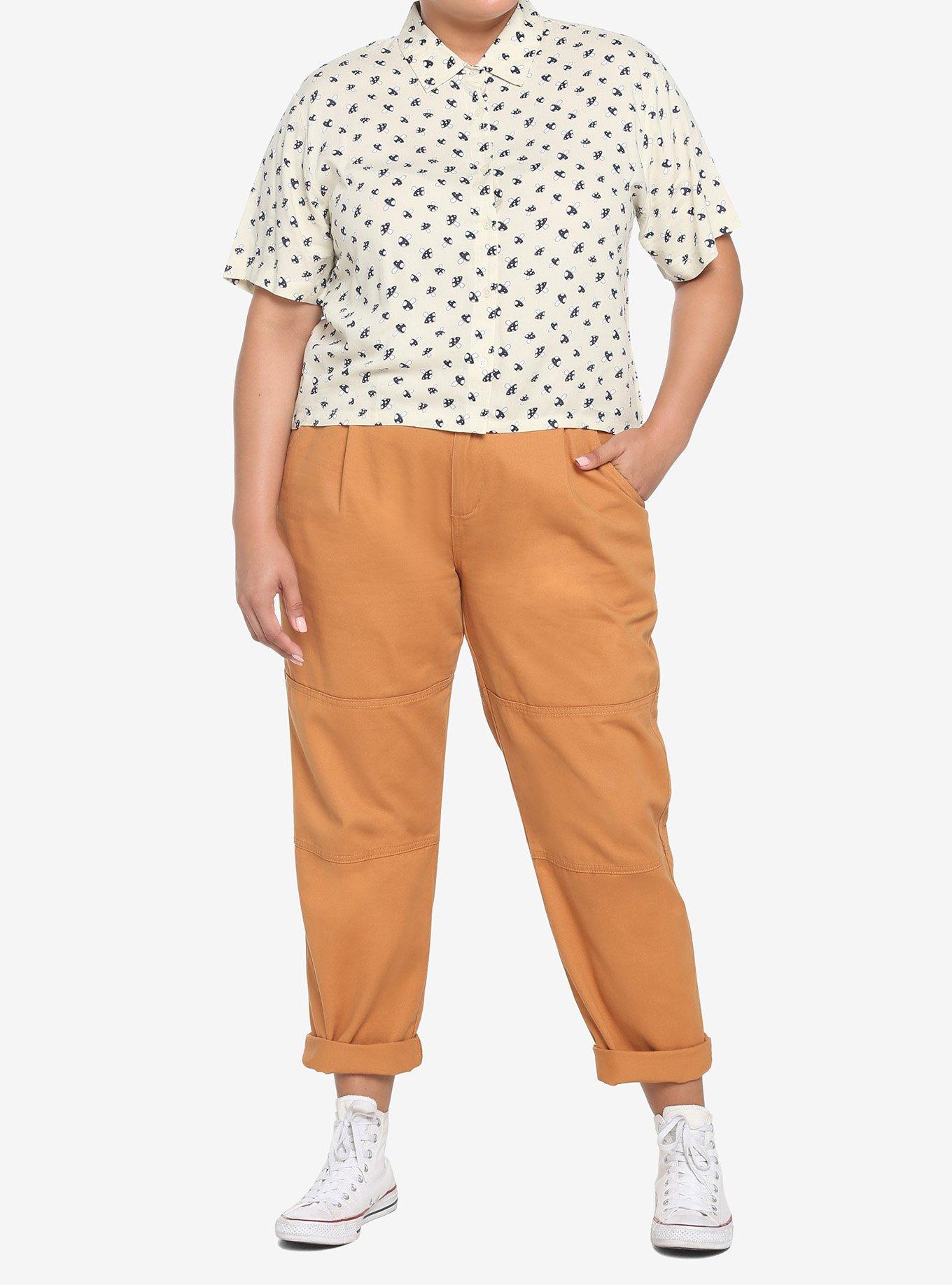 Sepia Mushroom Boxy Girls Crop Woven Button-Up Plus Size, BIRCH IVORY, alternate