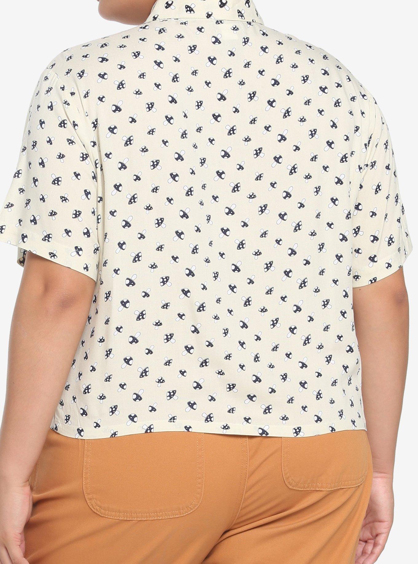Sepia Mushroom Boxy Girls Crop Woven Button-Up Plus Size, BIRCH IVORY, alternate