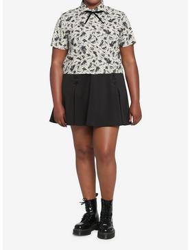 Ivory Raven Skull Girls Crop Woven Button-Up Plus Size, , hi-res