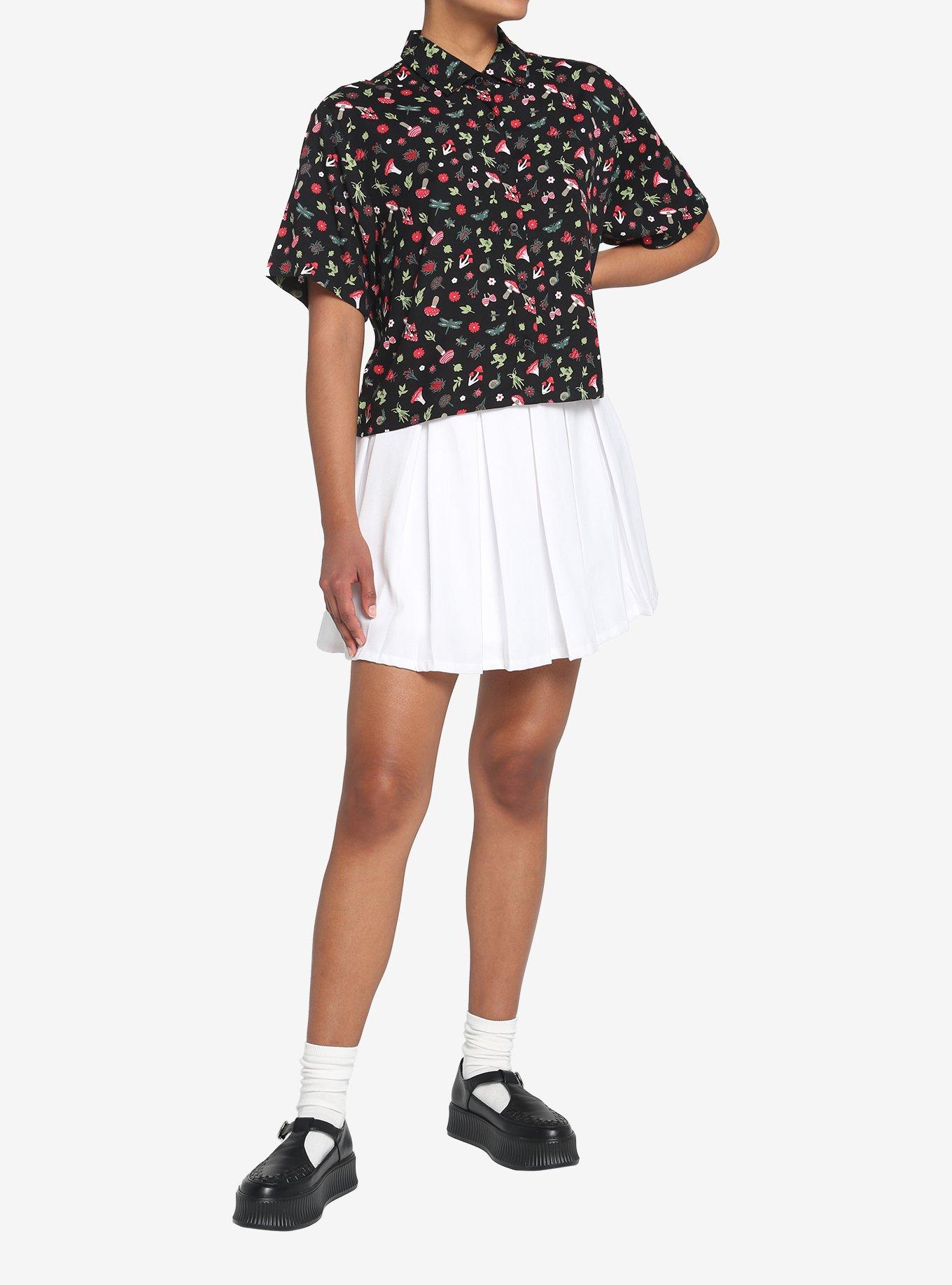 Black Mushroom Frog Boxy Girls Woven Button-Up, , hi-res