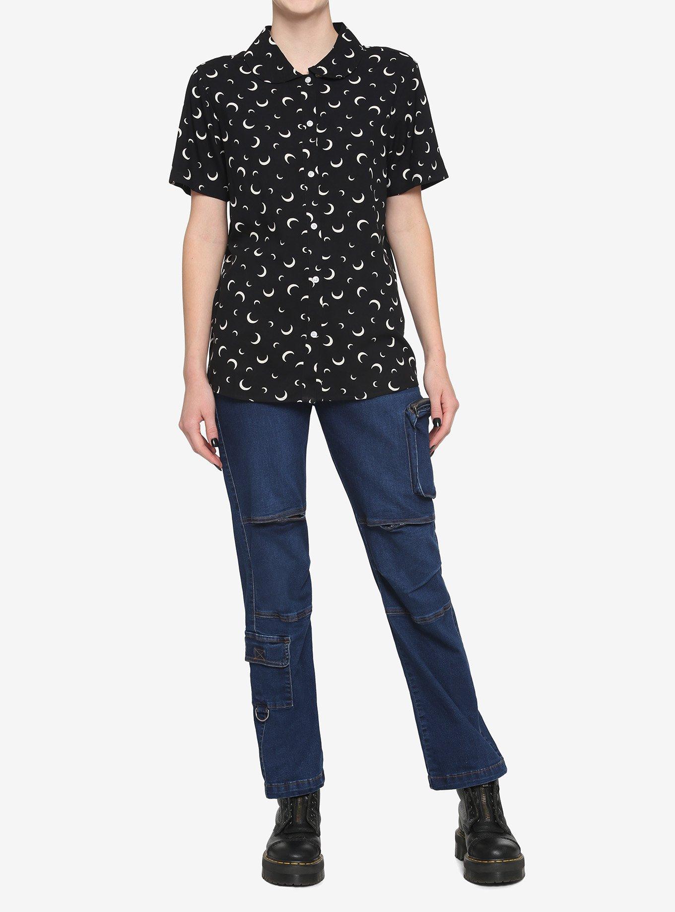 Crescent Moon Girls Resort Woven Button-Up, BLACK, alternate