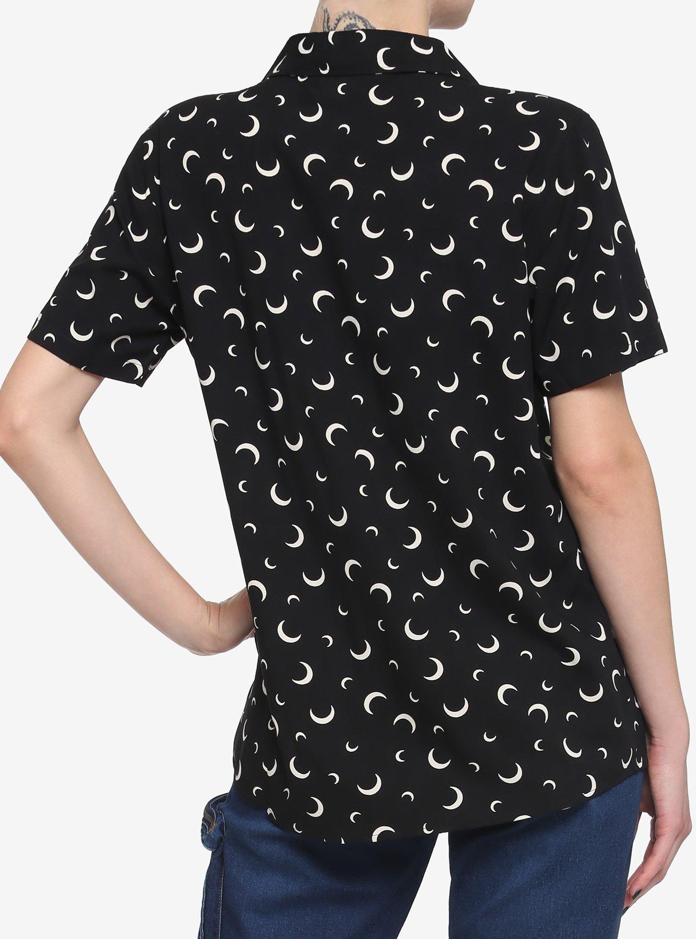 Crescent Moon Girls Resort Woven Button-Up, BLACK, alternate
