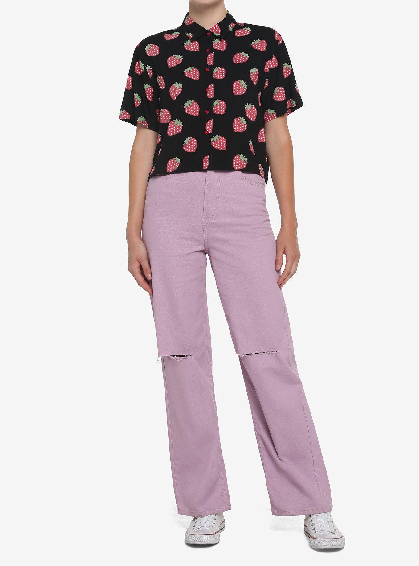 Black Strawberry Girls Crop Woven Button-Up, BLACK, alternate